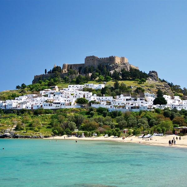 Lindos Castle, town & beach on the Greek island of Rhodes on the ASIT 4 day cruise to Turkey